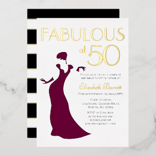 Chic Glam Fabulous, 50 dagen gestreept goud Folie Uitnodiging