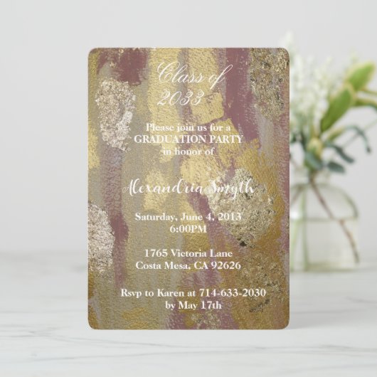 Chic Glam Gold Clay Roze Afstuderen Uw foto Kaart (Staand voorkant)