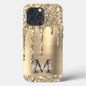 Chic Glam Gold Glitter Drift Monogram Metaal Case-Mate iPhone Case (Achterkant)
