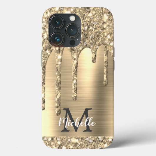 Chic Glam Gold Glitter Drift Monogram Metaal Case-Mate iPhone Case (Achterkant)