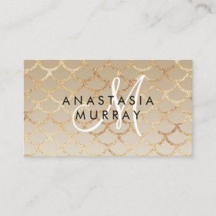 Chic Glam Gray Gold Mermaid Glitter Monogram Naam Visitekaartje