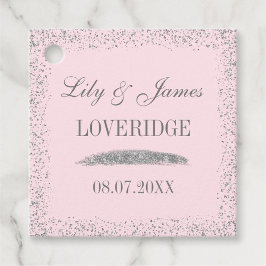 Chic Glam Gray Silver Glitter & Blush Pink Weddens Bedankjes Labels (Voorkant)