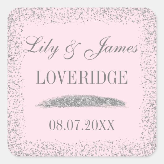 Chic Glam Gray Silver Glitter & Blush Pink Weddens Vierkante Sticker (Voorkant)