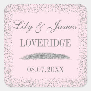 Chic Glam Gray Silver Glitter & Blush Pink Weddens Vierkante Sticker