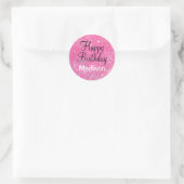 Chic Glam Happy Birthday Hot Pink Glitter Sparkle Ronde Sticker (Tas)