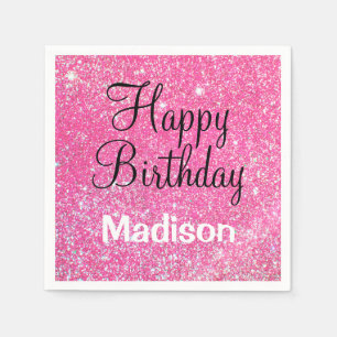 Chic Glam Happy Birthday Hot Pink Glitter Sparkle Servet