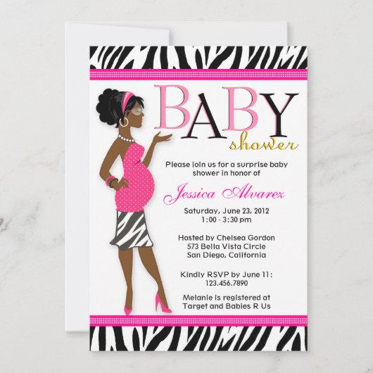 Chic Glam Modern mam roze Zebra Baby shower Kaart (Voorkant)