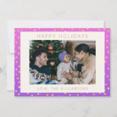 Chic Glam Paars Goud Stippen Personalized Foto Feestdagenkaart (Voorkant)