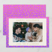 Chic Glam Paars Goud Stippen Personalized Foto Feestdagenkaart (Voorkant / Achterkant)