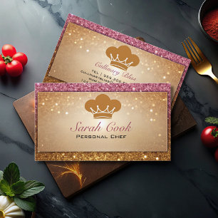 Chic Glam Personal Chef Catering Roze Goud Glitter Visitekaartje
