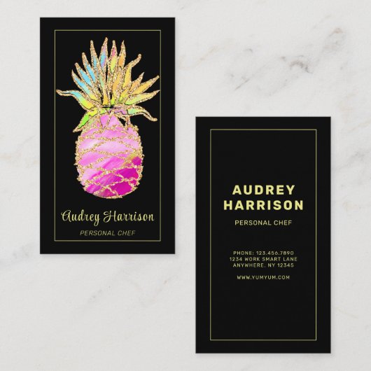 Chic Glam Pineapple Personal Chef Visitekaartje (Voorkant / Achterkant)