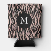 Chic Glam Roos Gold Animal Print op zwart monogram Blikjeskoeler (Voorkant)