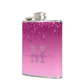 Chic Glam roze Glitter Drip Design Name Monogram Heupfles (Links)