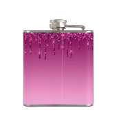 Chic Glam roze Glitter Drip Design Name Monogram Heupfles (Achterkant)