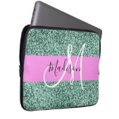 Chic Glam Roze Groen Glitter Glans Naam Monogram Laptop Sleeve (Voorkant Rechts)