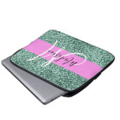 Chic Glam Roze Groen Glitter Glans Naam Monogram Laptop Sleeve (Voorkant onderkant)