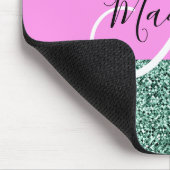 Chic Glam Roze Groen Glitter Glans Naam Monogram Muismat (Hoek)