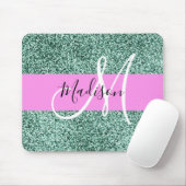 Chic Glam Roze Groen Glitter Glans Naam Monogram Muismat (Met muis)