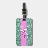 Chic Glam Roze Groen Glitter Sparkle Name Monogram Bagagelabel (Voorkant verticaal)