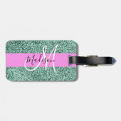 Chic Glam Roze Groen Glitter Sparkle Name Monogram Bagagelabel (Achterkant horizontaal)