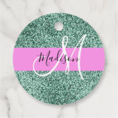 Chic Glam Roze Groen Glitter Sparkle Name Monogram Bedankjes Labels (Achterkant)