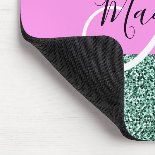 Chic Glam Roze Groen Glitter Sparkle Name Monogram Muismat (Hoek)