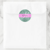 Chic Glam Roze Groen Glitter Sparkle Name Monogram Ronde Sticker (Tas)