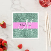 Chic Glam Roze Groen Glitter Sparkle Name Monogram Servet (Insitu)