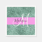 Chic Glam Roze Groen Glitter Sparkle Name Monogram Servet (Voorkant)