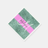 Chic Glam Roze Groen Glitter Sparkle Name Monogram Servet (Hoek)