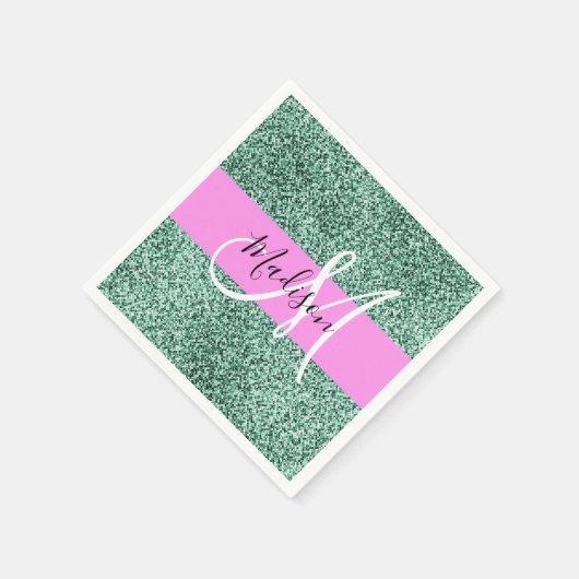 Chic Glam Roze Groen Glitter Sparkle Name Monogram Servet (Hoek)