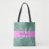 Chic Glam Roze Groen Glitter Sparkle Name Monogram Tote Bag (Voorkant)