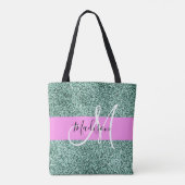 Chic Glam Roze Groen Glitter Sparkle Name Monogram Tote Bag (Achterkant)