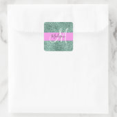 Chic Glam Roze Groen Glitter Sparkle Name Monogram Vierkante Sticker (Tas)