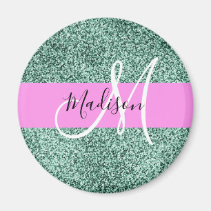 Chic Glam roze Groene Glitter Sparkle Name Monogra Magneet