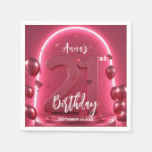 Chic Glam Vibrant Pink Neon Glow 21st Birthday Servet (Voorkant)