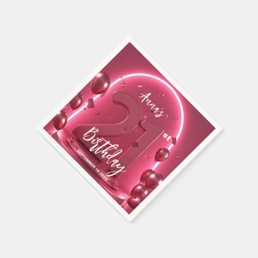 Chic Glam Vibrant Pink Neon Glow 21st Birthday Servet (Hoek)