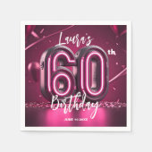 Chic Glam Vibrant Pink Neon Glow 60th Birthday Servet (Voorkant)