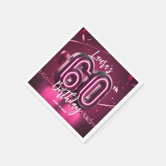 Chic Glam Vibrant Pink Neon Glow 60th Birthday Servet (Hoek)