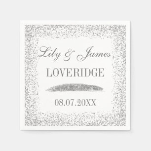 Chic Glam White & Grey Silver Glitter Wedding Servet
