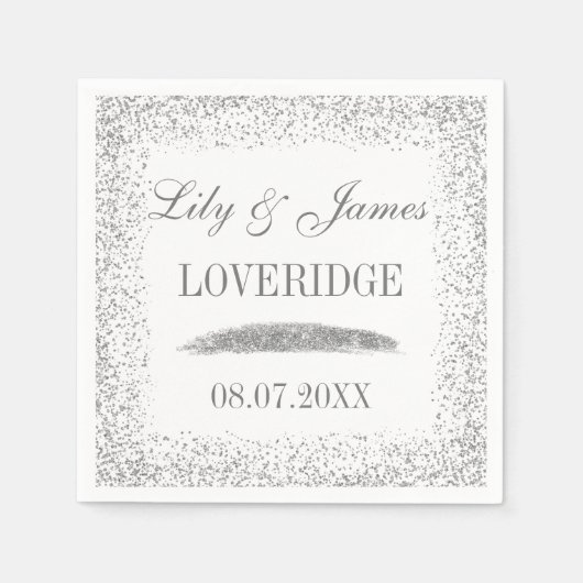 Chic Glam White & Grey Silver Glitter Wedding Servet (Voorkant)