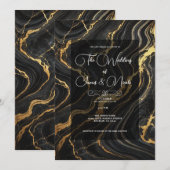 Chic Glam Zwart Goud Marmeren Look Trouwen Kaart (Voorkant / Achterkant)