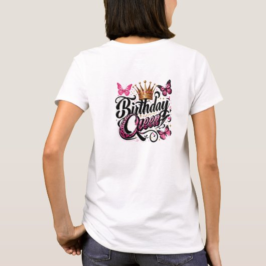 Chic glamour roze glitter verjaardag koningin t-shirt (Achterkant)