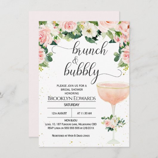 Chic Glass Brunch Bubble Bridal Shower Invitation Kaart (Voorkant / Achterkant)