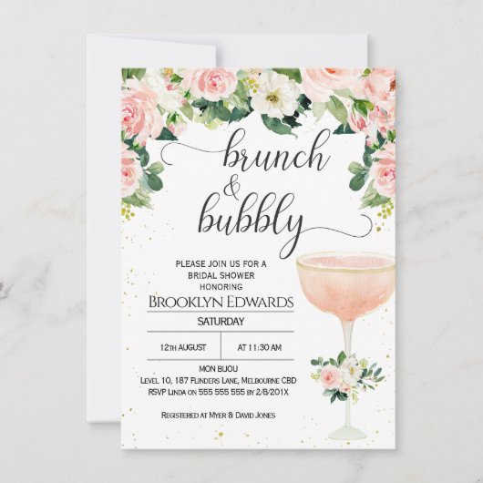 Chic Glass Brunch Bubble Bridal Shower Invitation Kaart (Voorkant)