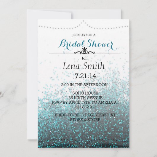 Chic Glitter Blue Bridal Couple Shower Invite Kaart (Voorkant)