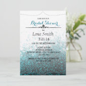 Chic Glitter Blue Bridal Couple Shower Invite Kaart (Staand voorkant)