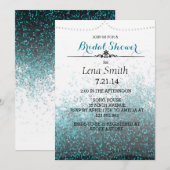 Chic Glitter Blue Bridal Couple Shower Invite Kaart (Voorkant / Achterkant)