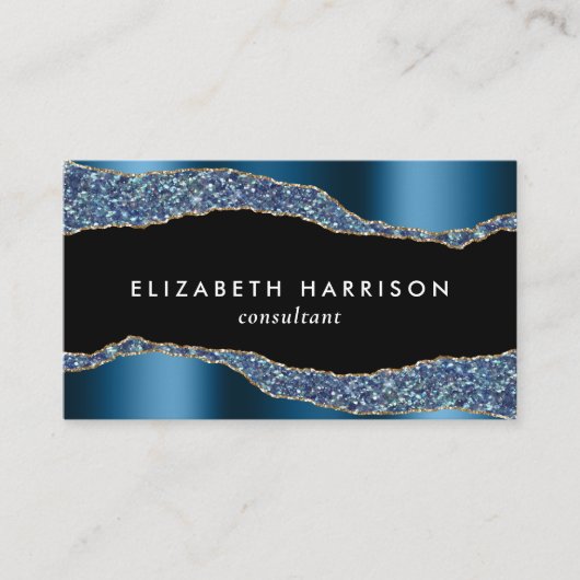 Chic Glitter Blue Folie Black Visitekaartje (Voorkant)