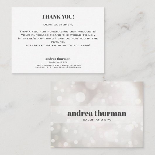 Chic Glitter Bokeh Bedankt voor uw aankoop Visitekaartje (Voorkant / Achterkant)